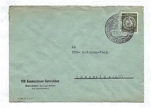 Brief VEB Baumaschinen Gatersleben Sachsen Anhalt DDR 1956