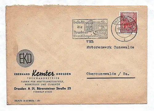 Brief EKD Treuhandbetrieb Dresden an VEB Motorenwerk Cunewalde 1956