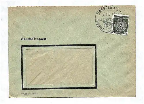 Geschäftspost Dresden FDJ Stempel 1956 DDR