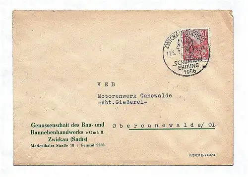 Genossenschaft des Baunebenhandwerks GmbH Zwickau 1956 Brief