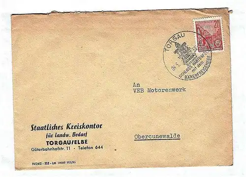 Briefkuvert 1959 Staatliches Kreiskontor Torgau Elbe DDR Brief