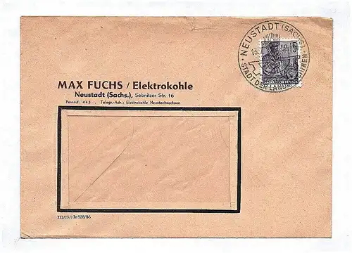 Briefkuvert Max Fuchs Elektrokohle Neustadt Sachsen ca 1959 Brief