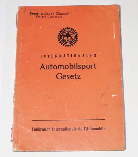 Internationales Automobilsport Gesetz 1959 Motorsport Buch