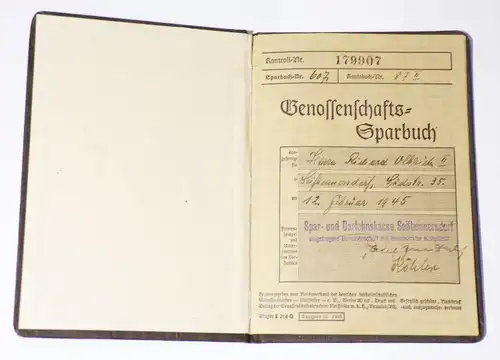 Seifhennersdorf Genossenschafts Sparbuch 1945
