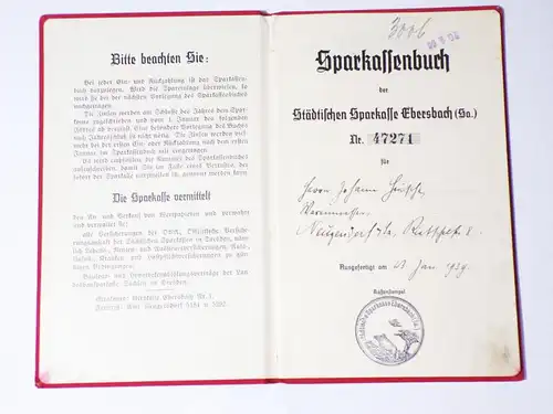 Sparkassenbuch Ebersbach Sachsen Oberlausitz Städtische Sparkasse 1939