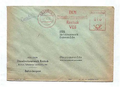 Geschäftspapiere Dieselmotorenwerk Rostock Behördenpost 1952 DDR