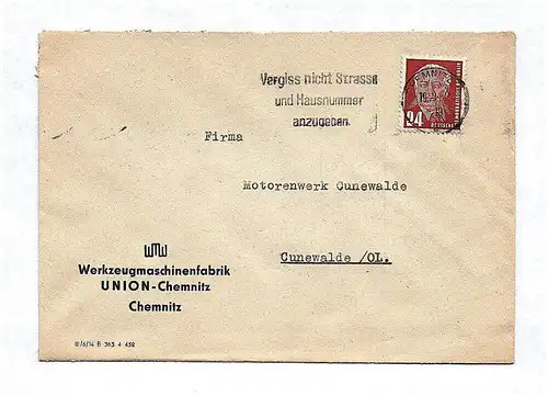 1952 Briefkuvert DDR Werkzeugmaschinenfabrik Union Chemnitz