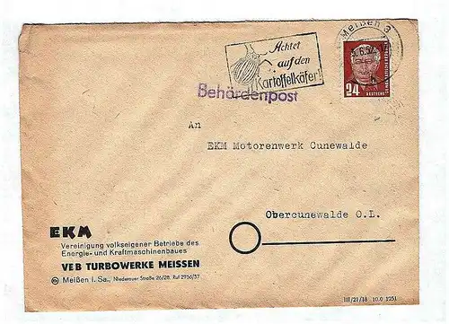 Behördenpost 1952 EKM VEB Turbowerke Meissen Brief