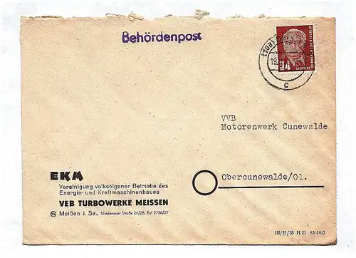 Behördenpost VVB Motorenwerk Cunewalde 1952 DDR Sachsen