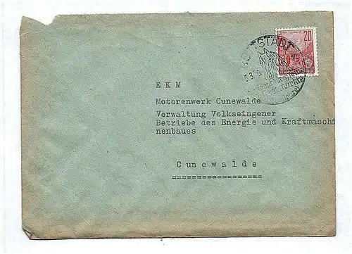 EKM Motorenwerk Cunewalde Verwaltung Volkseigener Betrieb Briefkuvert DDR 1956