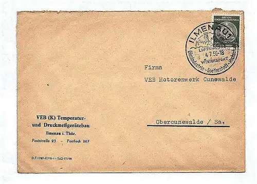 Brief VEB Temperatur und Druckmeßgerätebau Thüringen Ilmenau DDR 1956