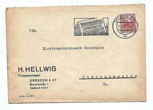 1956 Brief DDR Briefkuvert Hellwig Pumpenanlagen Dresden