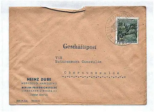 Geschäftspost Werkzeughandlung Berlin Friedrichsfelde DDR Brief 1956