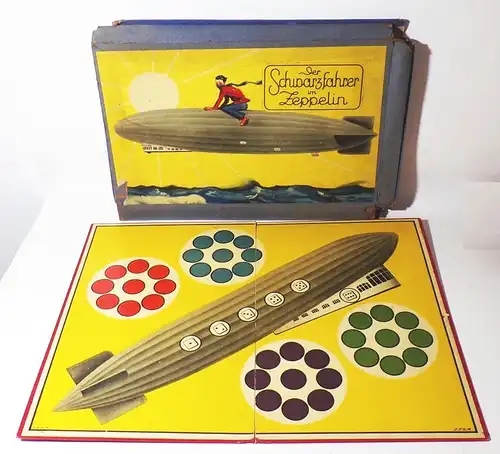 Der Schwarzfahrer im Zeppelin Schmidt München 1920er Brettspiel 