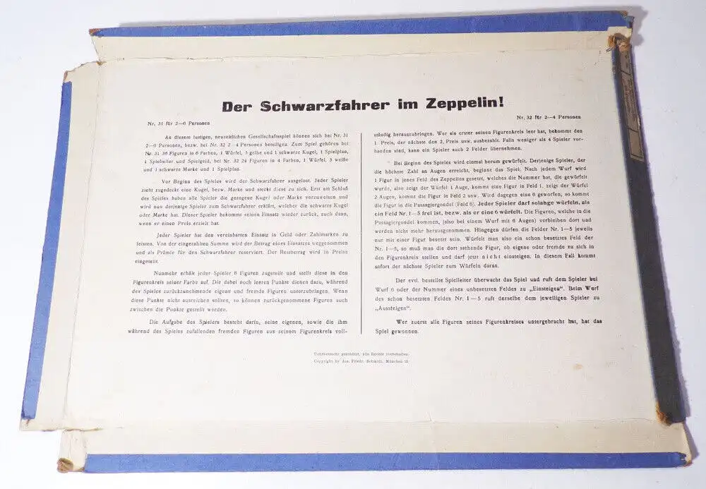 Der Schwarzfahrer im Zeppelin Schmidt München 1920er Brettspiel  4