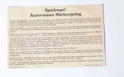 Autorennspiel Nürburg Ring 1930er Auto Brettspiel Autorennen