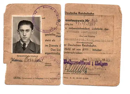 Reichsbahn Dienstausweis 1945 Bahnmeisterei Uelzen Ausweis