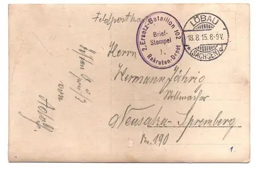 Foto Ak Gruppe Soldaten 2 Ersatz Bataillon 102 Löbau 1915 Stempel