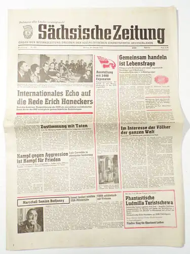Sächsische Zeitung 1973 Geburtsttagsgeschenk Nr 257 Rede Erich Honecker DDR