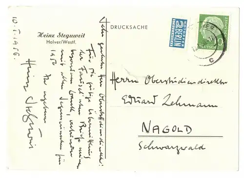 Drucksache Signatur Autor Heinz Steguweit Halver Westf. 1959 ! (A4110