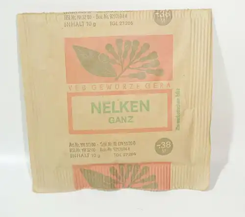 5 x DDR Tüte Nelken Ganz VEB Gewürze Gera ungeöffnet !