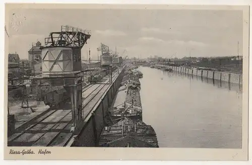 Ak Riesa Gröba Hafen 1942 Bahnpost   A2575