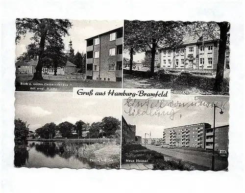 Ak Gruß aus Hamburg Bramfeld Partie am See Neue Heimat Bezirksamt Schule 1959