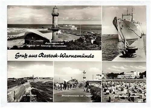 Ak Gruß aus Rostock Warnemünde An der Mole Strandpromenade DDR Fährschiff