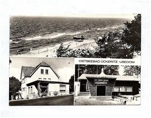 Ak Ostseebad Ückeritz Usedom Strand Ratscafe Fischerhütte DDR