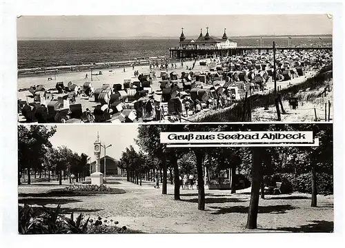 Ak Gruß aus Seebad Ahlbeck Blick zur Seebrücke Am Konzertplatz DDR