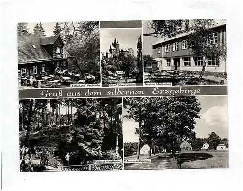 Ak Gruß aus dem silbernen Erzgebirge DDR Köhlerhütte Schloß Schwarzenberg 1974