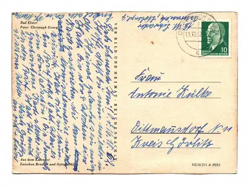 Foto Ak Bad Elster DDR Aus dem Kalender zwischen Brocken und Oybin 1962