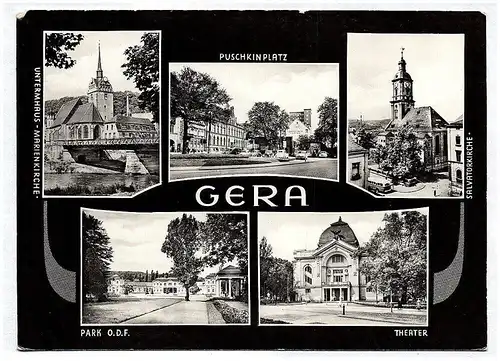 Ak Gera Puschkinplatz Marienkirche Park Theater Salvatorkirche DDR