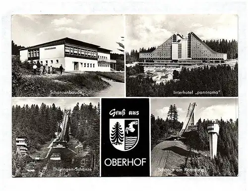 Ak Gruß aus Oberhof Schanzenbaude Interhotel Panorama Thüringen Schanze am Renns