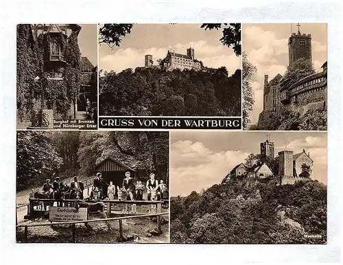 Ak Gruß von der Wartburg Burghof mit Brunnen und Nürnberger Erker Westseite Esel