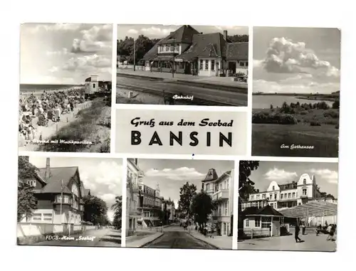 Ak Ostsee Gruß aus dem Seebad Bansin Strand mit Musikpavillon Bahnhof FDGB Heim