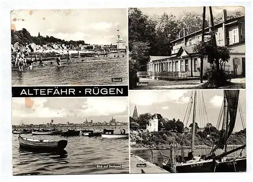 Ak Altefähr Rügen Strand Kurhaus Blick auf Strahlsund Hafen DDR 1973