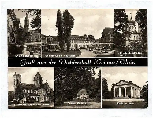 Ak Gruß aus der Dichterstadt Weimar Thüringen Goethes Gartenhaus Römisches Haus