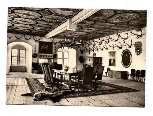 Ak Schloß Burgk an der Saale Jagdsaal mit schwebender Decke