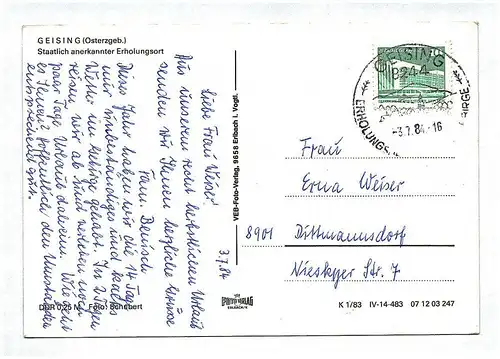 Ak Geising Osterzgebirge Staatlich anerkannter Erholungsort DDR 1984