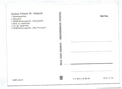 Ak Gruß aus Ahlbeck Kr Wolgast Konzertpavillon Stranduhr FDGB Ferienglück