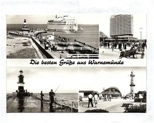 Ak Die besten Grüße aus Warnemünde Fährschiff Hotel Neptun Strandpromenade Abend