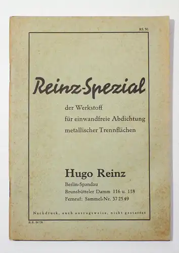 Reinz Spezial Zylinderkopf Dichtungen Hugo Reinz Berlin Spandau 1939