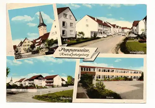 Ak Poppenweiler Ludwigsburg Uhlandstraße Schule Kirchpartie 1960er 1970er
