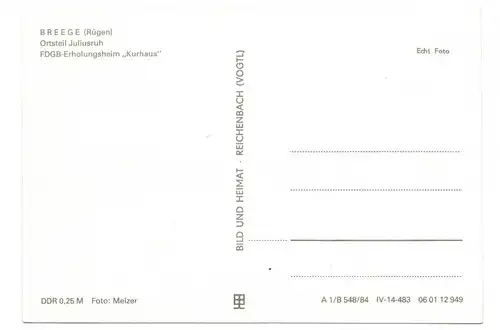 Ak Breege Rügen Ortsteil Juliusruh FDGB Erholungsheim Kurhaus 1984