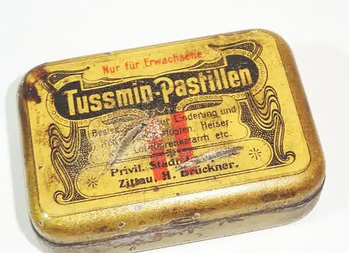 Alte Blechdose Tussmin-Pastillen Stadt-Apotheke Zittau Brückner um 1910