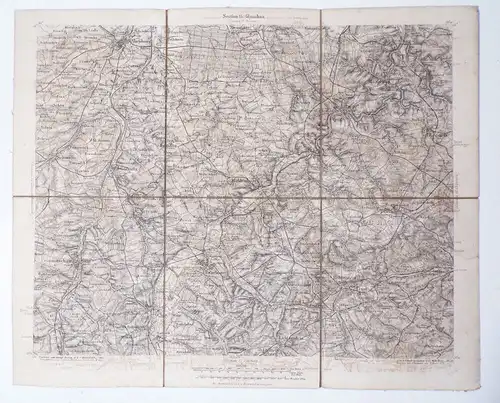 Landkarte Glauchau Sachsen  Generalstab 1865  Leinenlandkarte