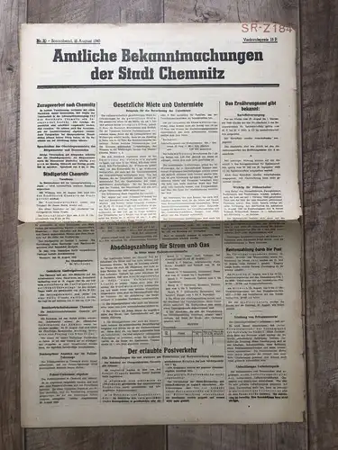 Zeitung Blatt August 1945 Gesetzliche Miete und Untermiete