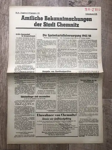 Zeitung Blatt 1945 September Speisekartoffelversorgung 1945 46 Sparsamkeit