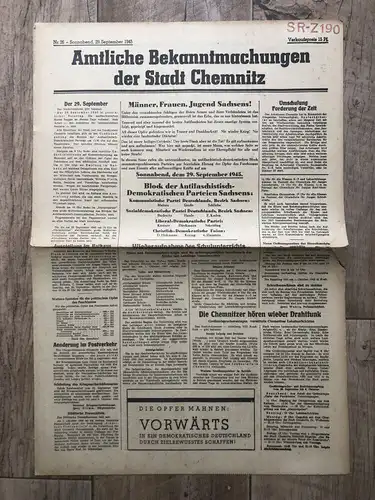 Zeitung Blatt 1945 September Männer Frauen Jugend Sachsen